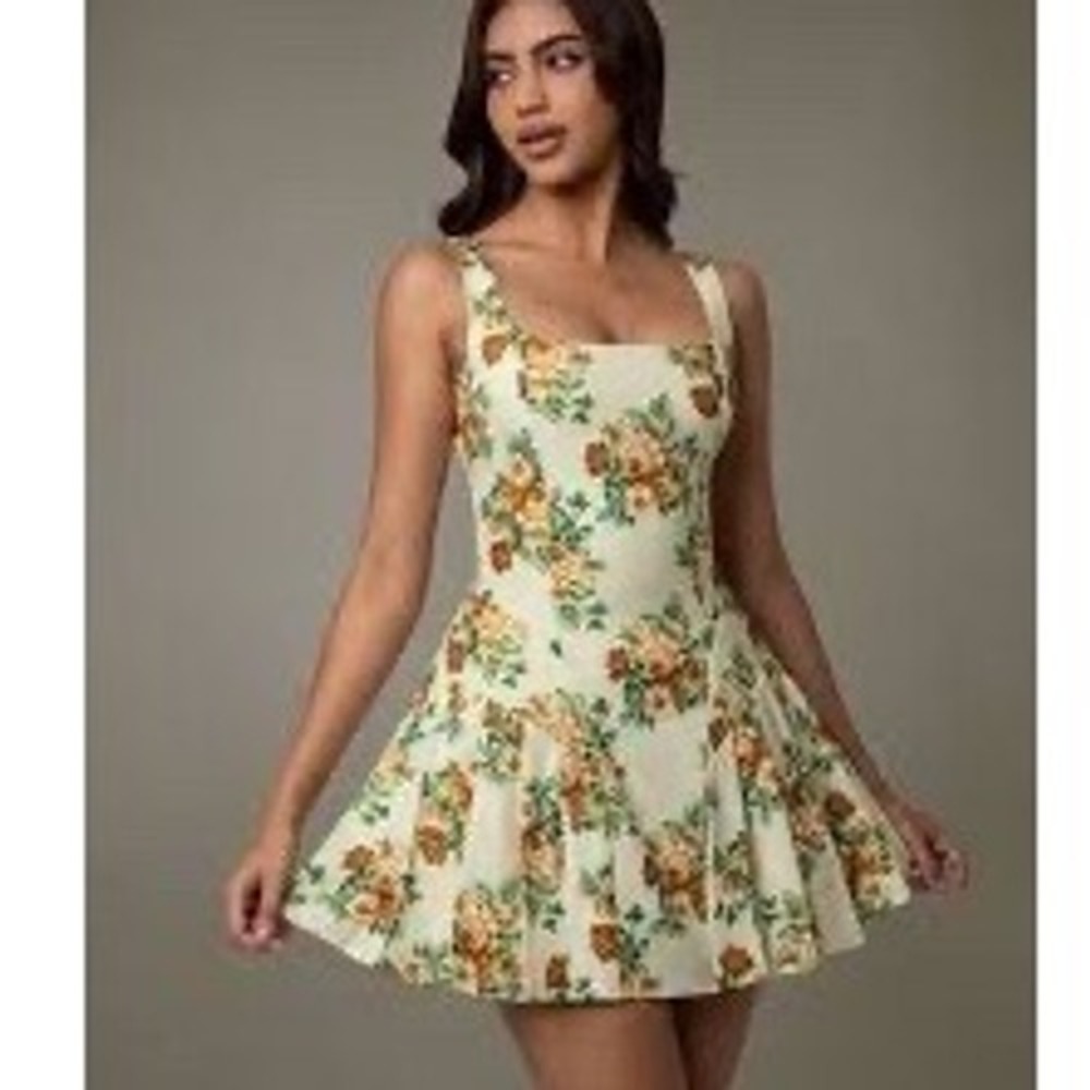 NEW Tulle Coquette Cottagecore Dress Womens Large Cream Orange Floral Drop Waist